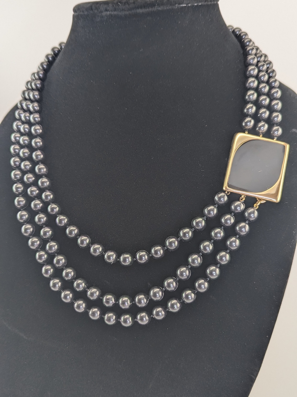 Vintage Signed Multi Strand Black Bead Michele Lynn Necklace